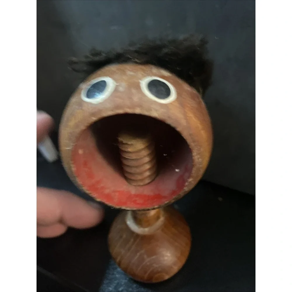 Vintage Mid Century Modern Wood Screw Nutcracker w Funny Face Hair Danish G3
